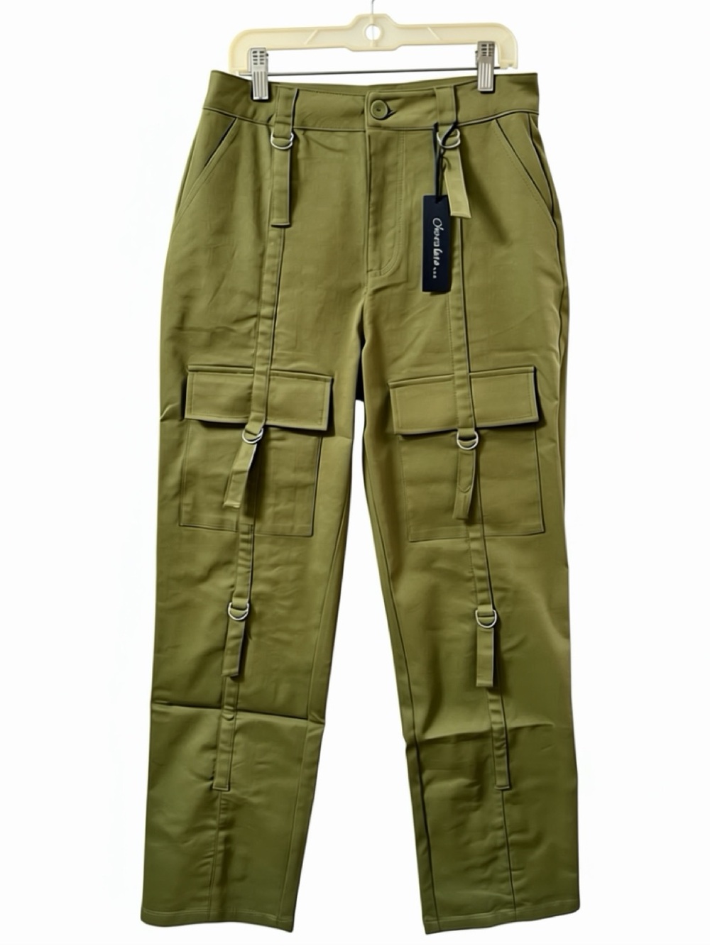 WOMEN'S BUTTON CLOSURE CARGO POCKETS WIDE LEG DENIM PANTS - Picture 3 of 6